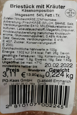 Zucker und Nährstoffe drin Kasekompositon