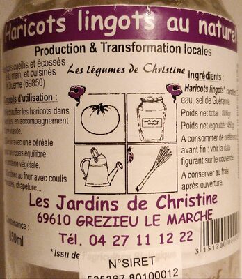 Sucre et nutriments contenus dans Les legumes de christine