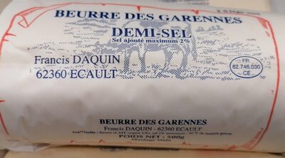 Sucre et nutriments contenus dans Beurre des garennes demi sel