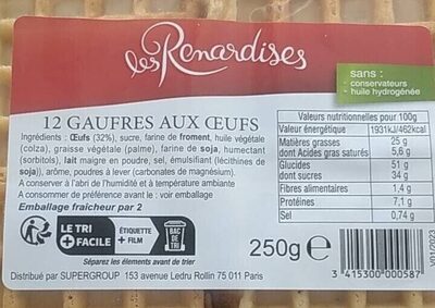 Sucre et nutriments contenus dans Les remardises