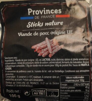 Sucre et nutriments contenus dans Provinces de france