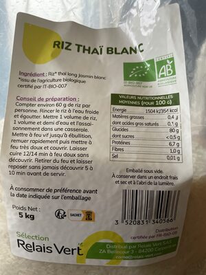 Sucre et nutriments contenus dans Relais vert