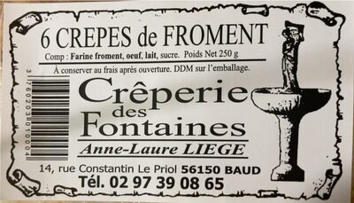 Sucre et nutriments contenus dans Creperie des fontaines