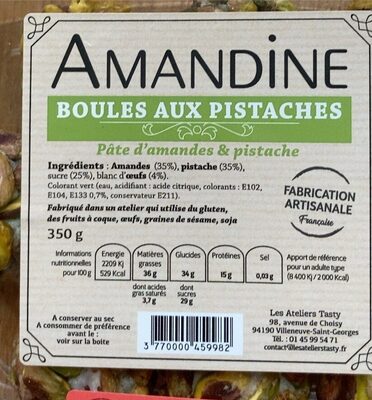 Sucre et nutriments contenus dans Amandine