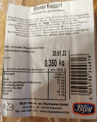 Zucker und Nährstoffe drin Bley