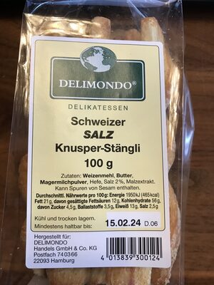 Zucker und Nährstoffe drin Delimondo schweizer salz knusper stangli