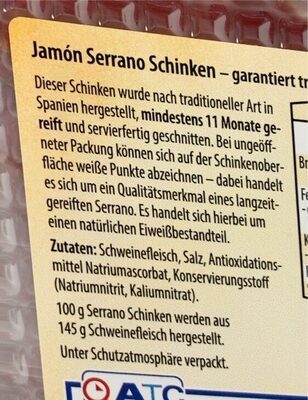 Zucker und Nährstoffe drin Jamon