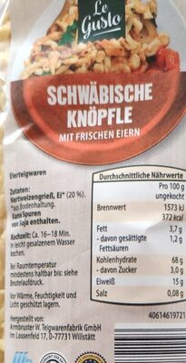 Zucker und Nährstoffe drin Armbruster w teigwarenfabrik