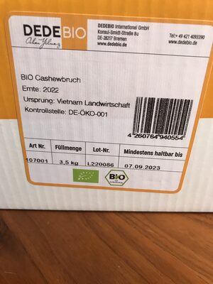 Zucker und Nährstoffe drin Dedebio cashewbruch