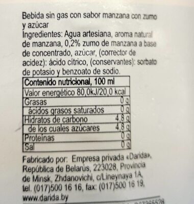 Sucre et nutriments contenus dans Darida