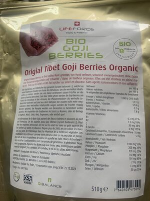 Zucker und Nährstoffe drin Bio gobi berries