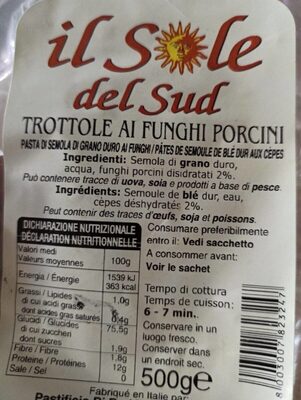 Sucre et nutriments contenus dans Il sole del sud