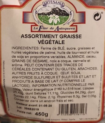 Sucre et nutriments contenus dans Artesania la flor de antequera